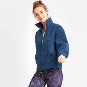 JoyLab Blue Sherpa Pullover Half Zip Jacket